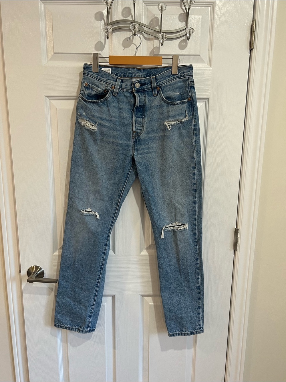 Levi’s 501 Light Wash Distressed Straight Leg Jeans